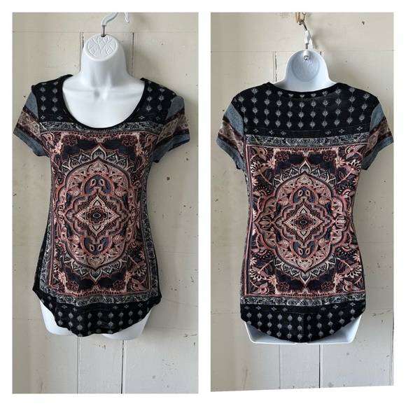 Lucky Brand BoHo Print T Shirt Tee Top - Picture 1 of 10